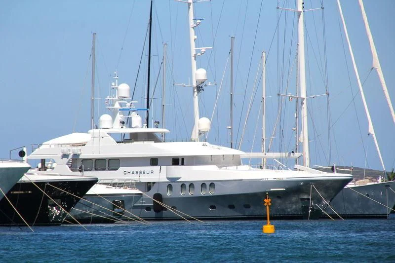a large white boat in the water aboard CHASSEUR Yacht for Charter
