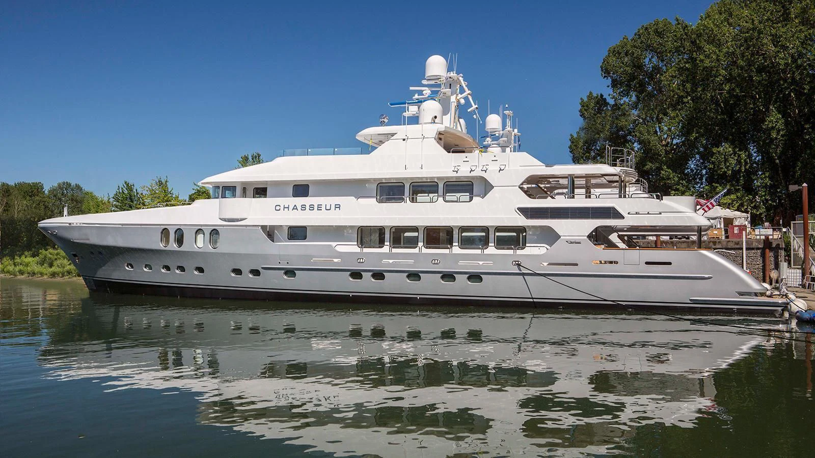 a large white boat aboard CHASSEUR Yacht for Charter