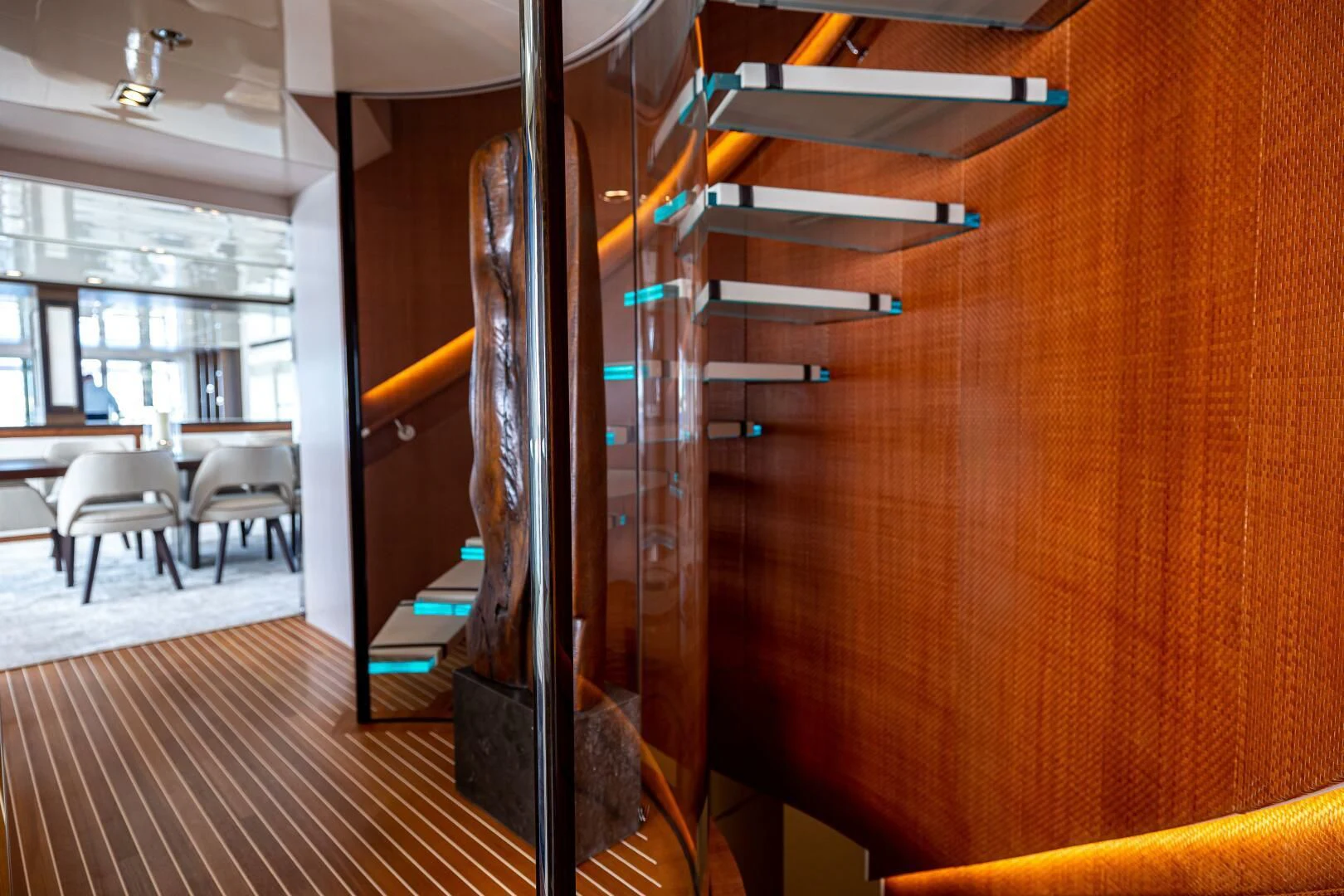 a glass display case in a room aboard CHASSEUR Yacht for Charter