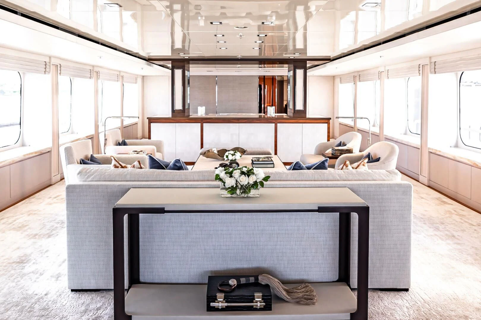 a person lying on a bed aboard CHASSEUR Yacht for Charter