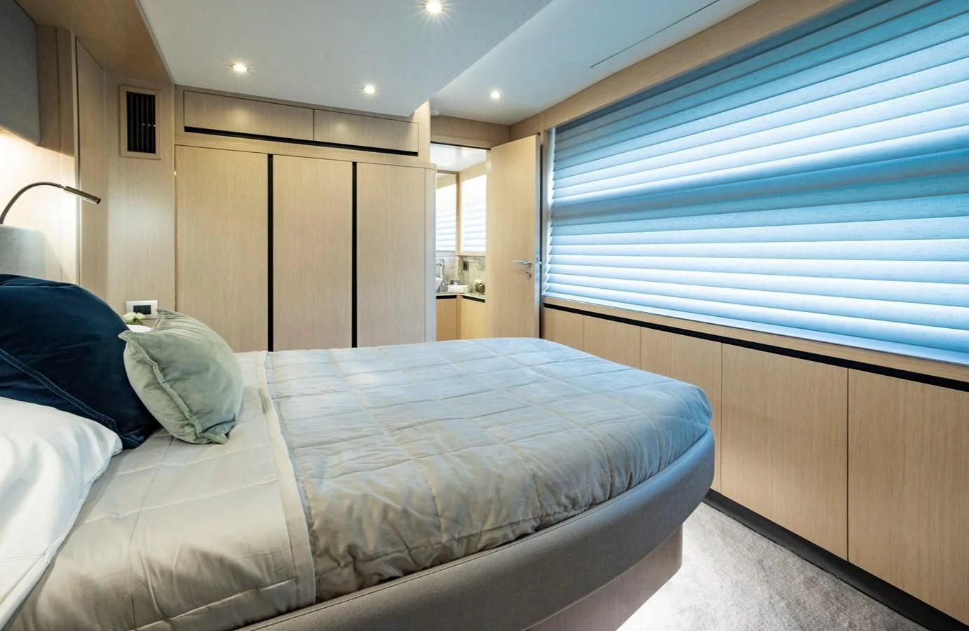 a bed in a room aboard PLANE TO SEA Yacht for Sale