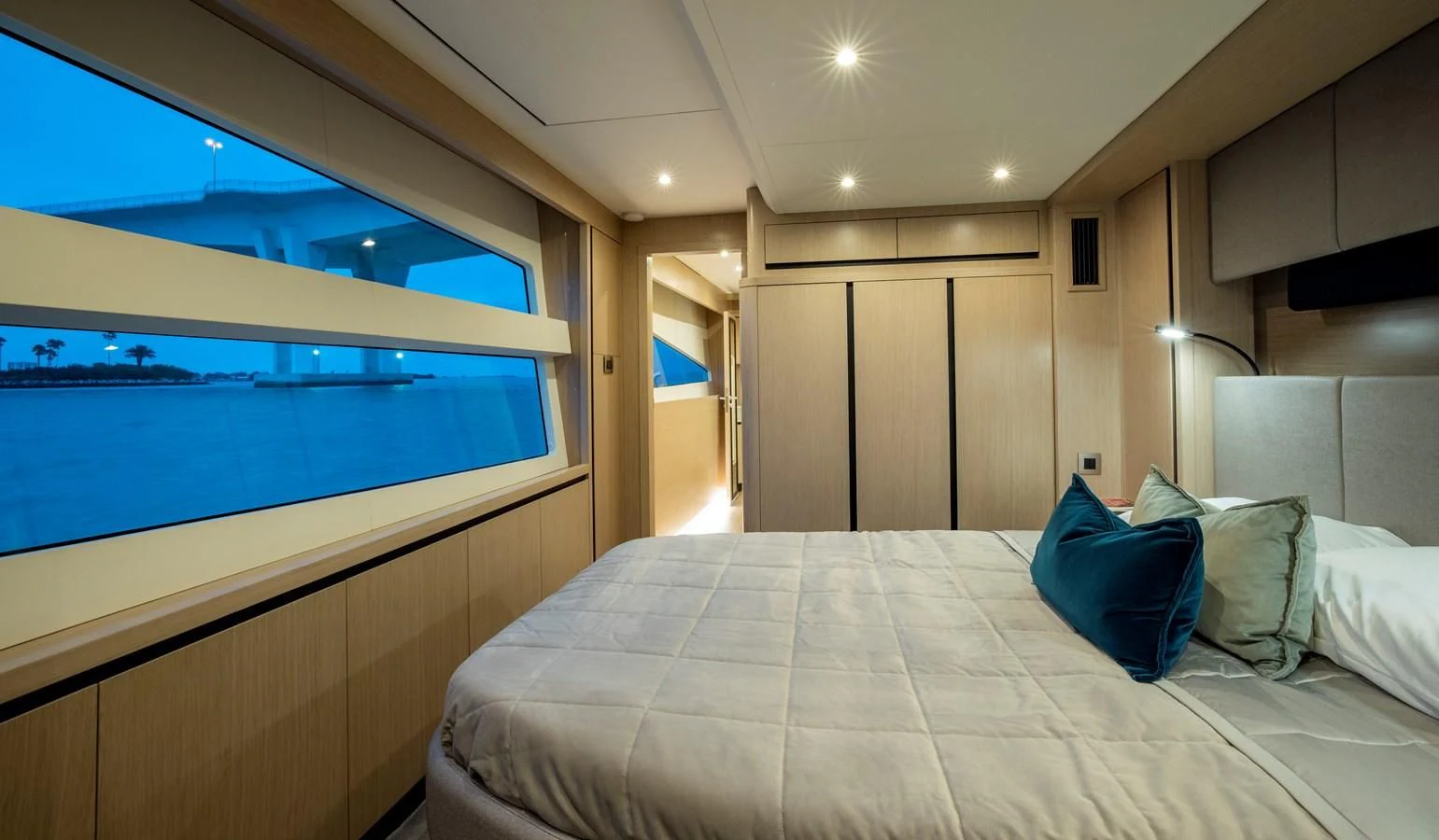 a bed in a room aboard PLANE TO SEA Yacht for Sale