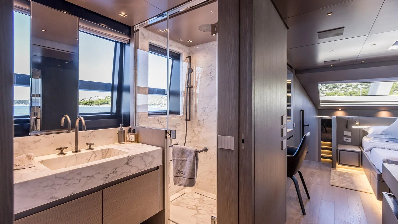 a bathroom with a large sink aboard JICJ Yacht for Sale