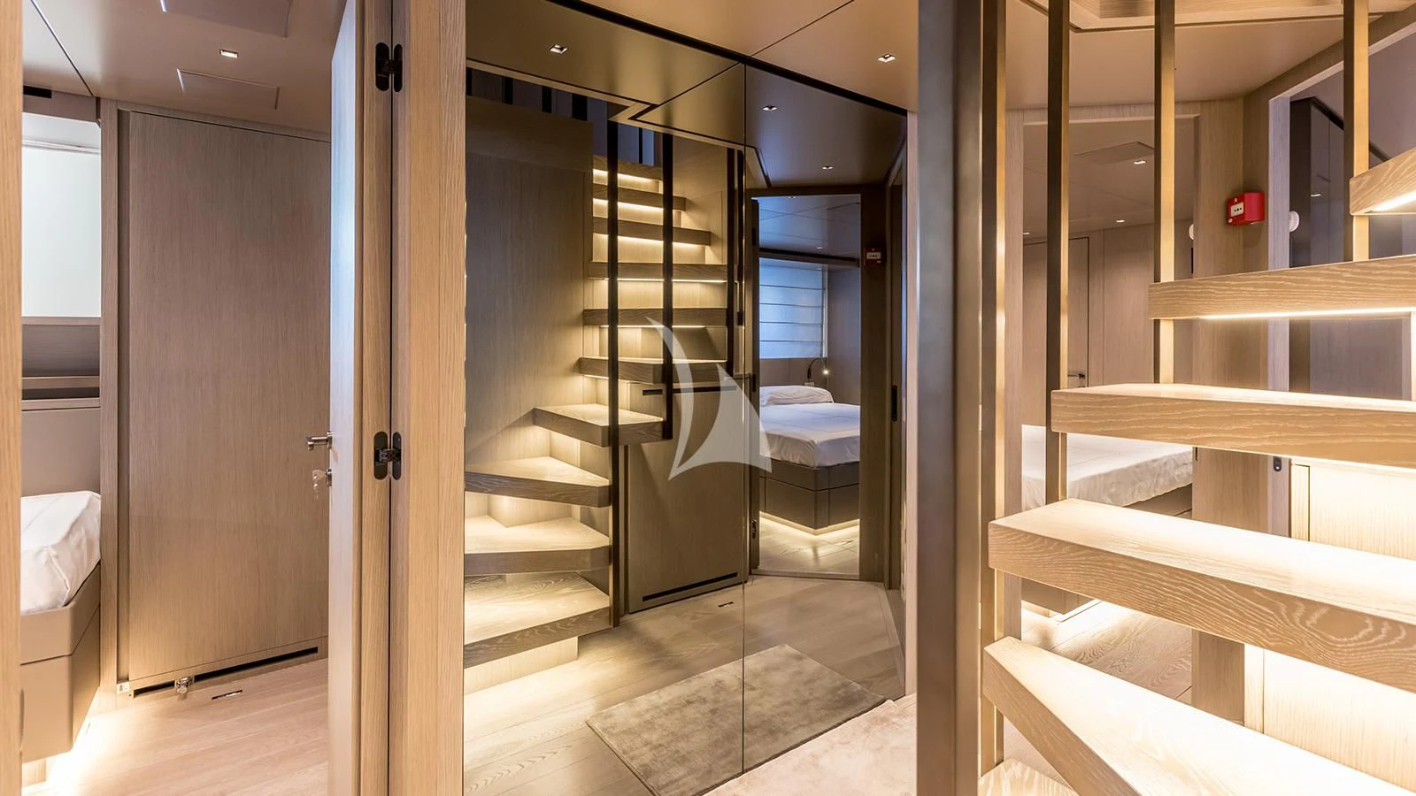 a room with a glass door aboard JICJ Yacht for Sale