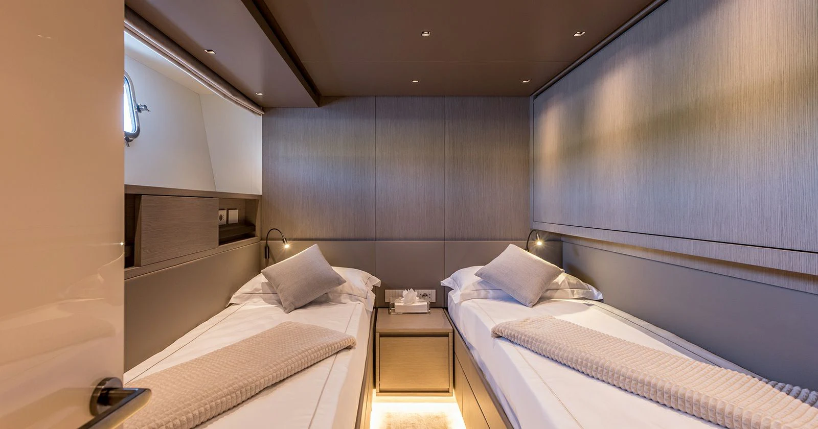 a room with two beds aboard JICJ Yacht for Sale