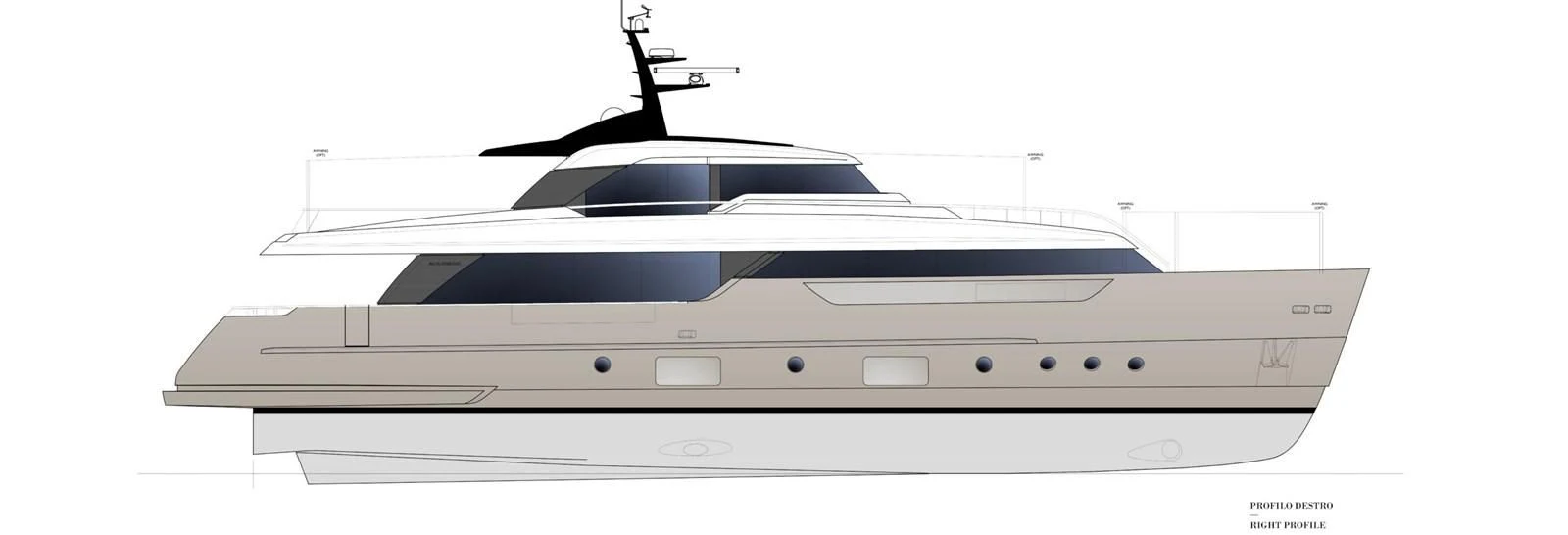 a white boat with a black and white design aboard JICJ Yacht for Sale