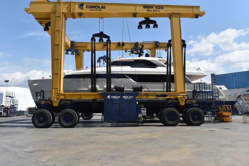 a large truck with a crane on the back aboard JICJ Yacht for Sale