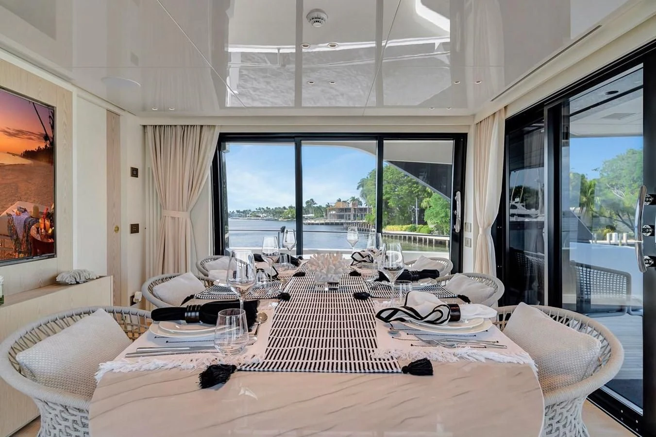 a large room with a large window aboard JICJ Yacht for Sale
