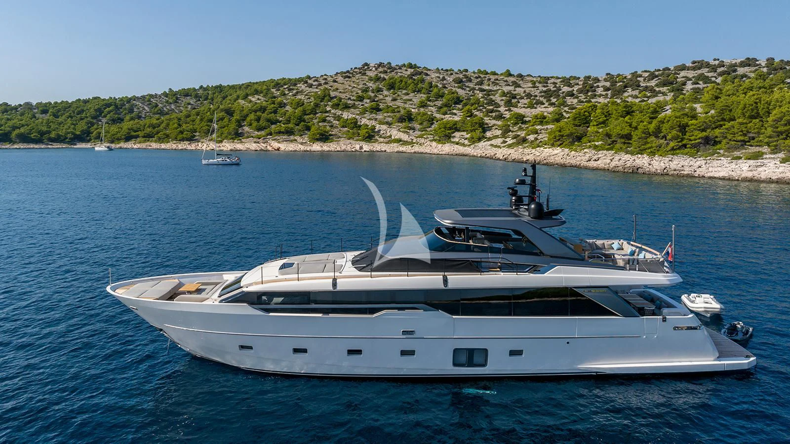 a white yacht in the water aboard JICJ Yacht for Sale