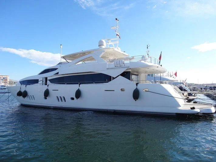 a large white boat in the water aboard QUO VADIS Yacht for Sale
