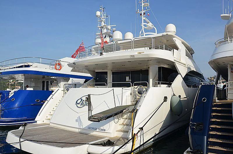 a boat docked at a pier aboard QUO VADIS Yacht for Sale
