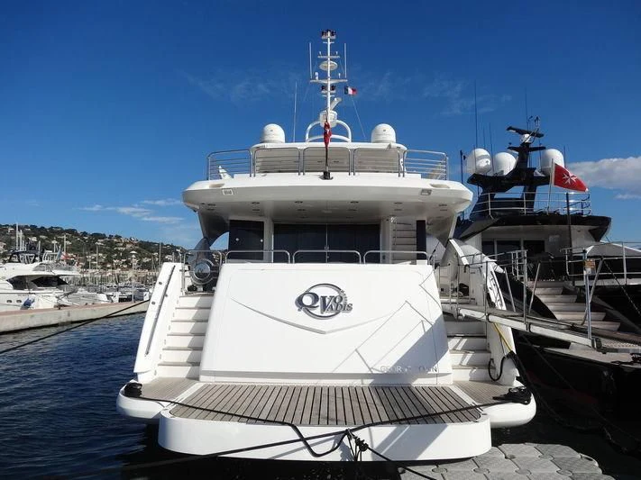 a white boat in the water aboard QUO VADIS Yacht for Sale