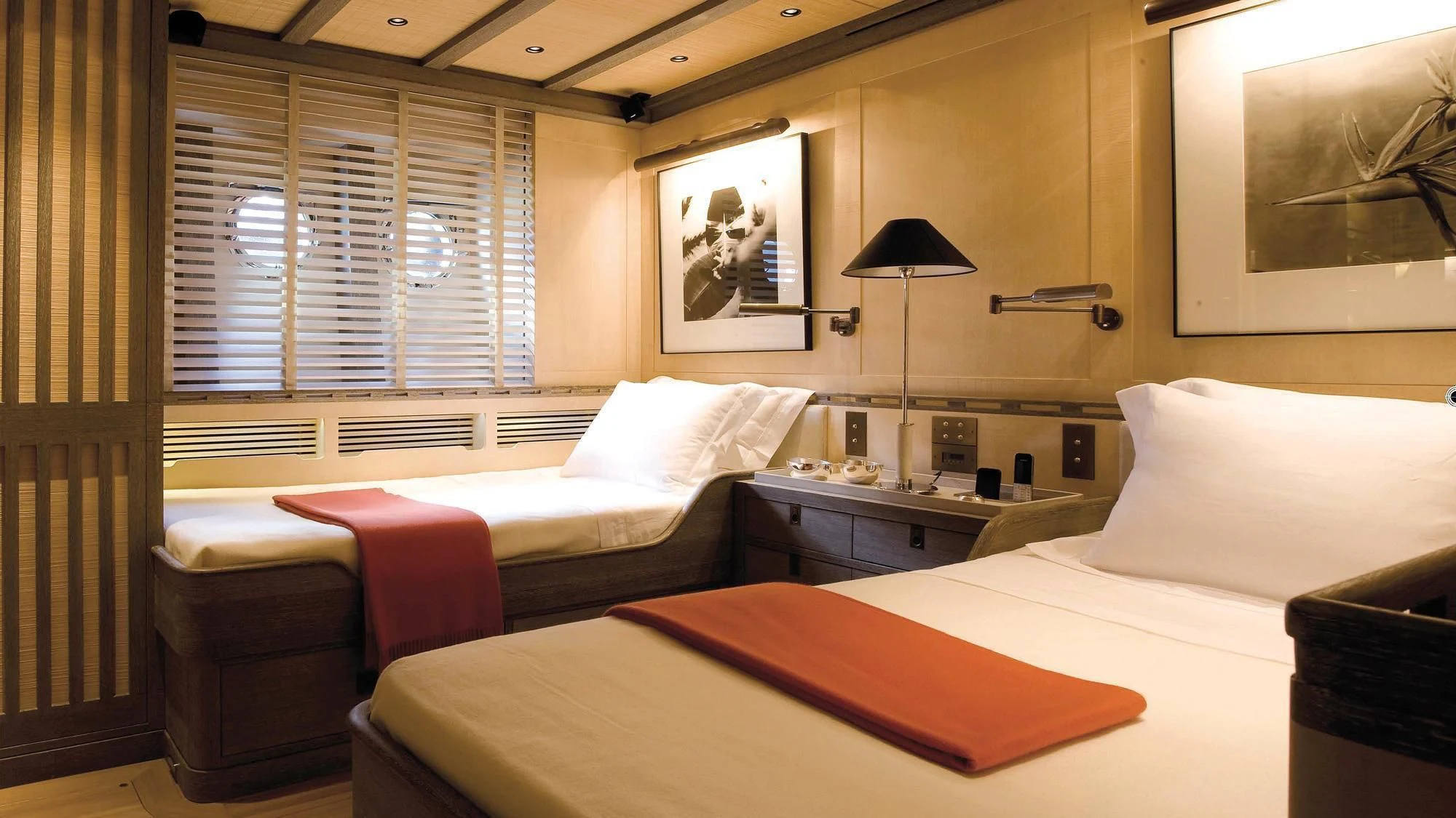 a couple of beds in a hotel room aboard ROXANE Yacht for Sale
