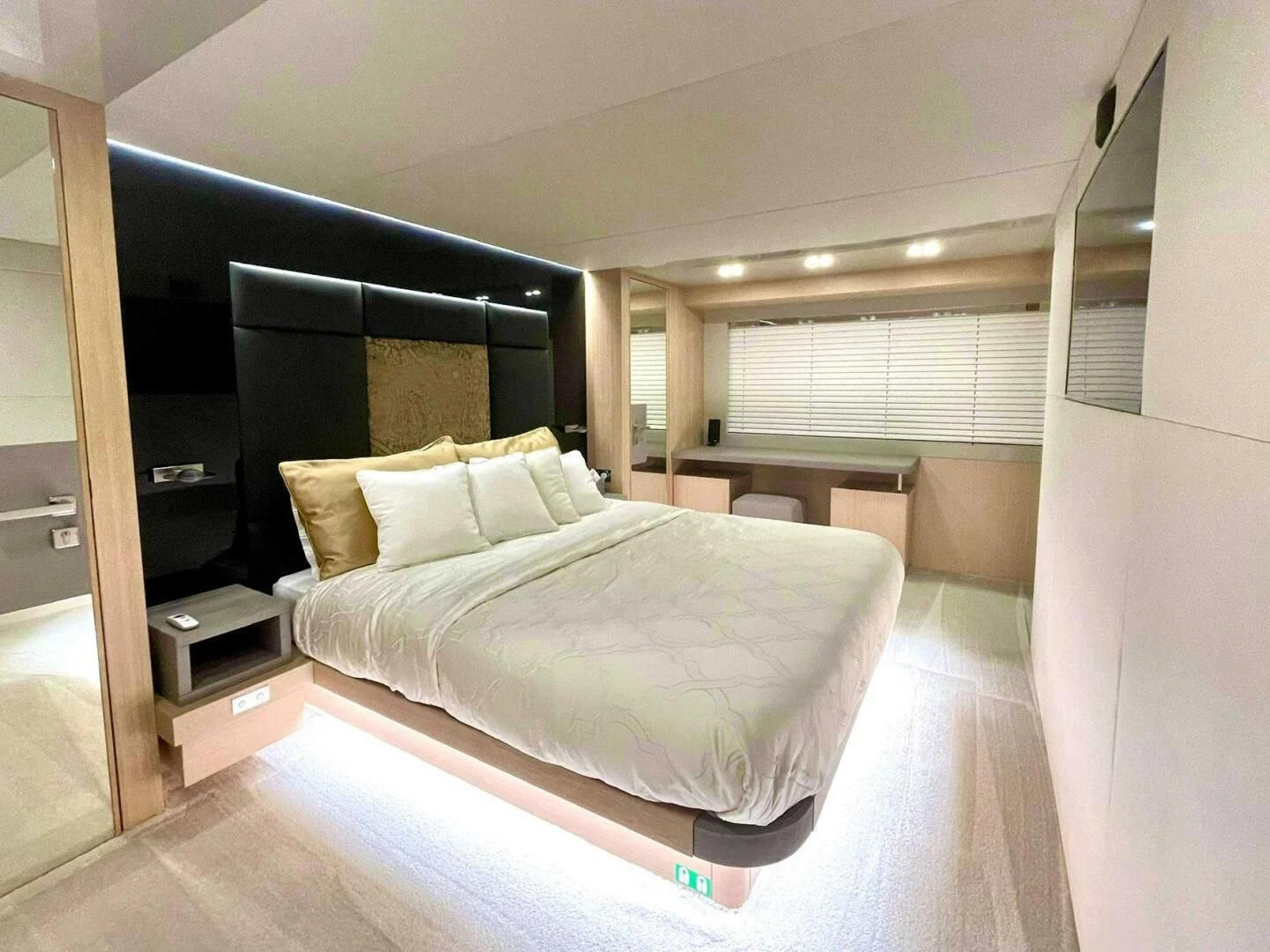 a bed in a room aboard SEA METRI V Yacht for Sale