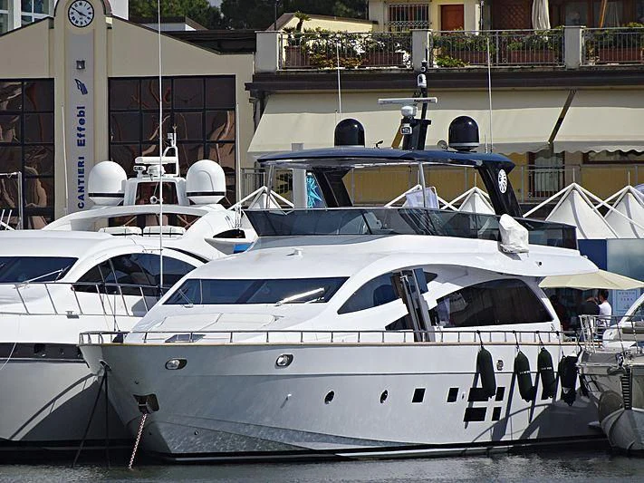 a group of boats are parked in a harbor aboard SEA METRI V Yacht for Sale