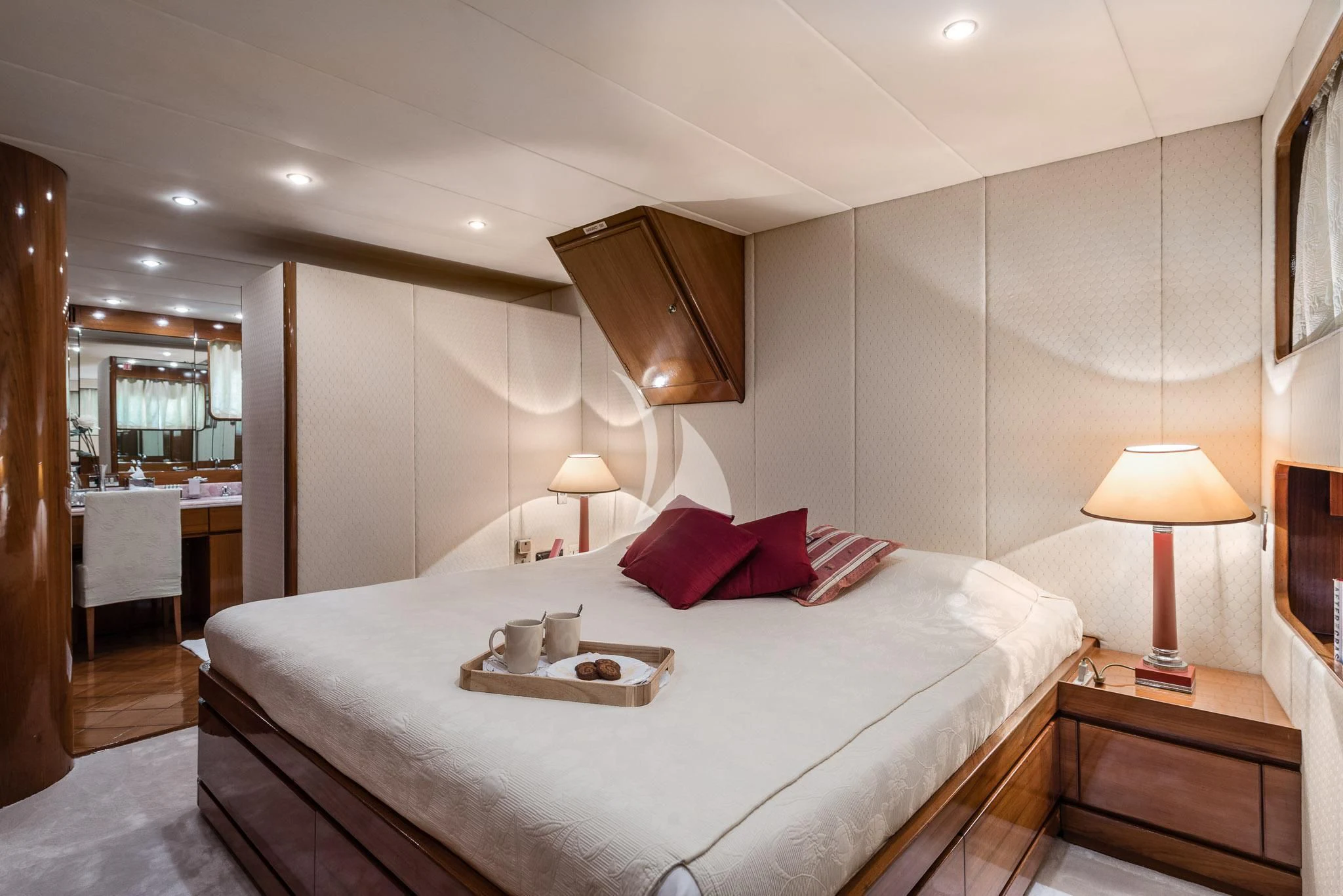 a hotel room with a bed and a table aboard SOUTH PAW C Yacht for Sale