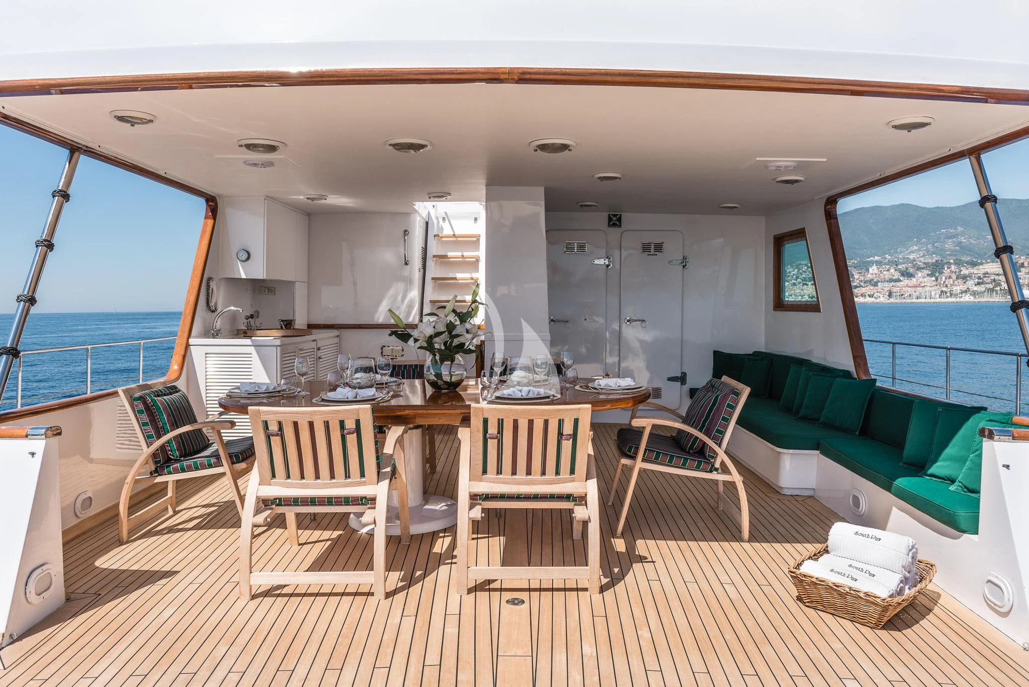 a living room with a couch and chairs aboard SOUTH PAW C Yacht for Sale