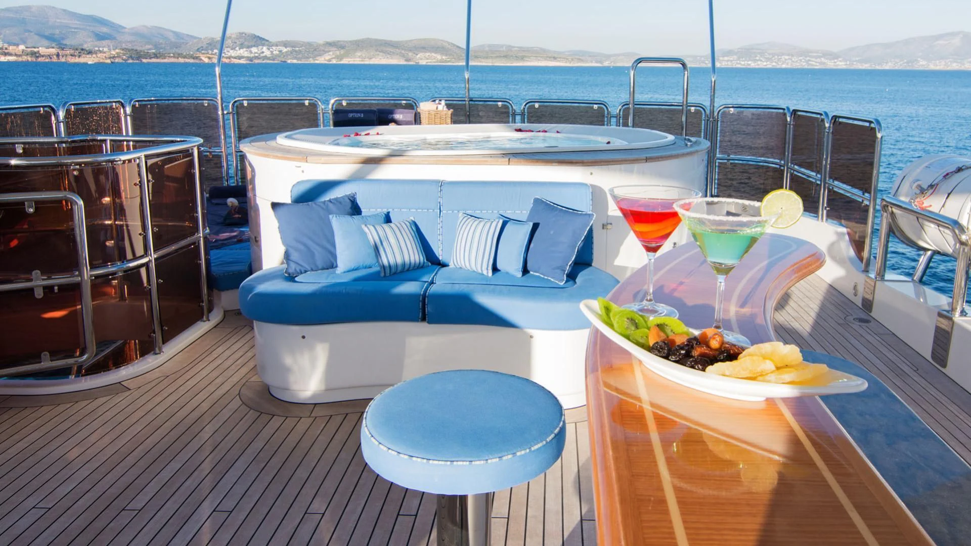 a table with food on it aboard OPTION B Yacht for Charter