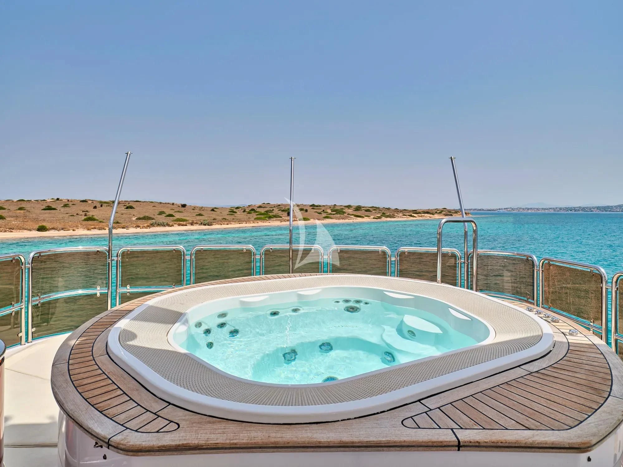 a table with a plate on it aboard OPTION B Yacht for Charter