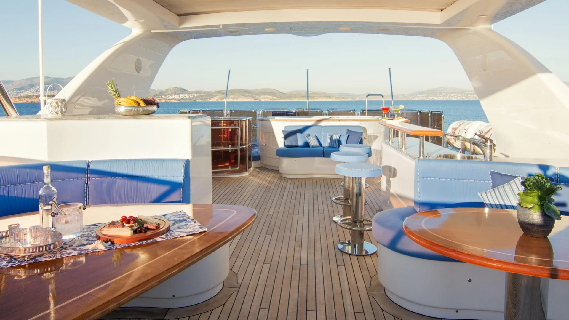 a table with food on it aboard OPTION B Yacht for Charter