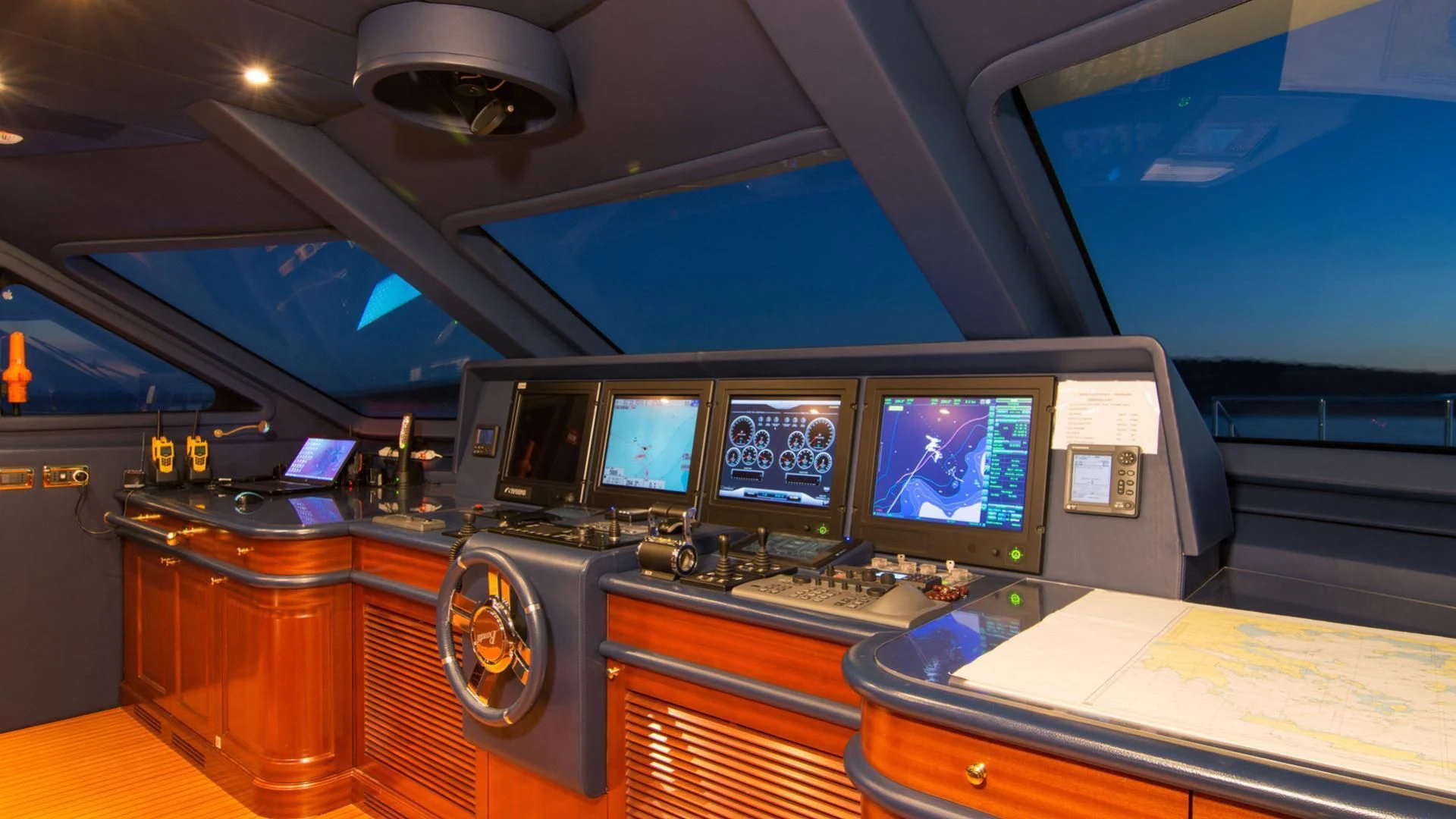 inside of a vehicle aboard OPTION B Yacht for Charter