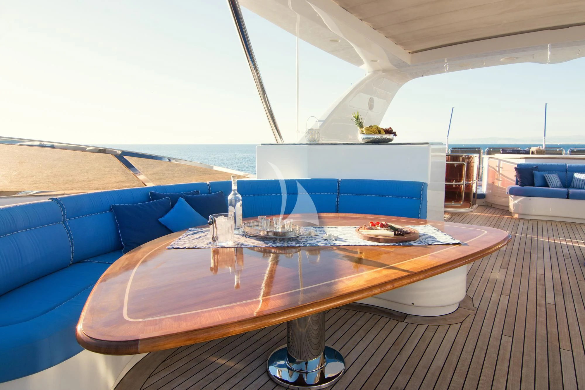 a table on a boat aboard OPTION B Yacht for Charter