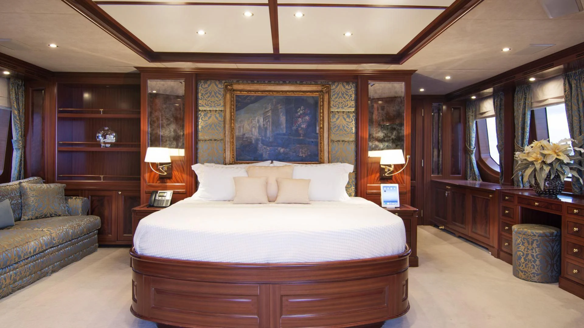 a large bed in a room aboard OPTION B Yacht for Charter