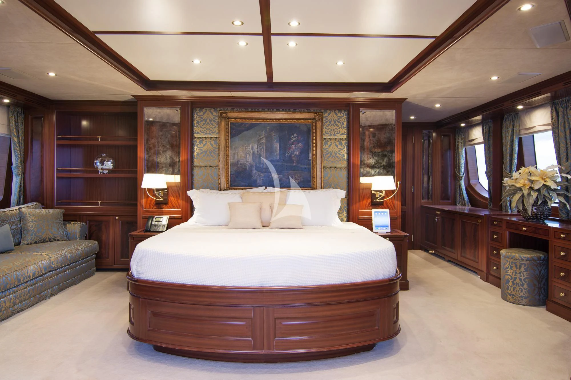 a large bed in a room aboard OPTION B Yacht for Charter
