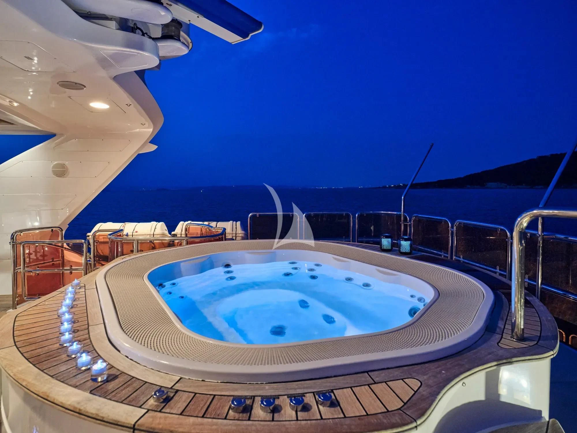 a swimming pool on a deck aboard OPTION B Yacht for Charter