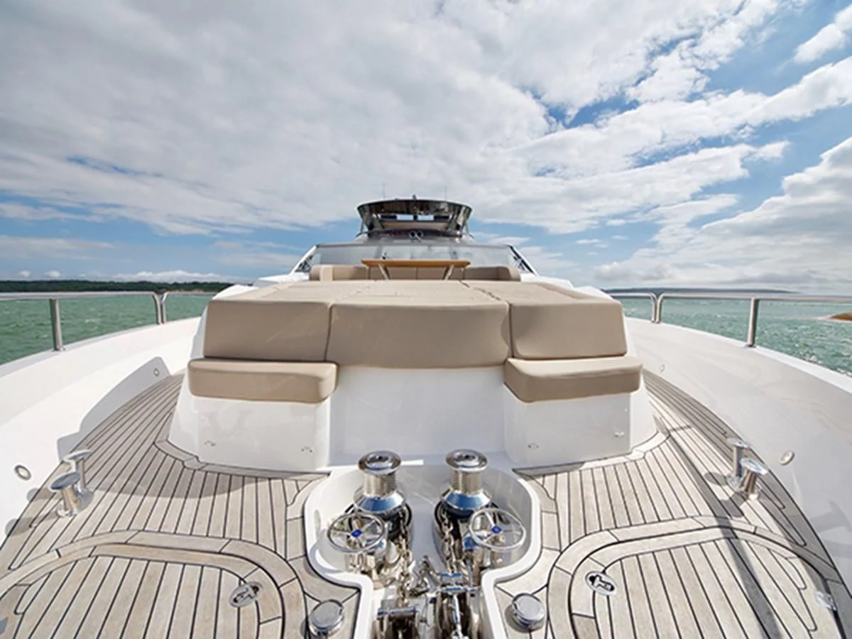 a boat on a deck aboard LADY O Yacht for Sale