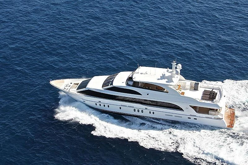 a white yacht in the water aboard MESMERIZE Yacht for Sale
