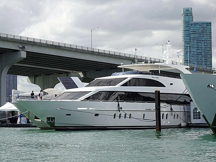 a white yacht in the water aboard MESMERIZE Yacht for Sale