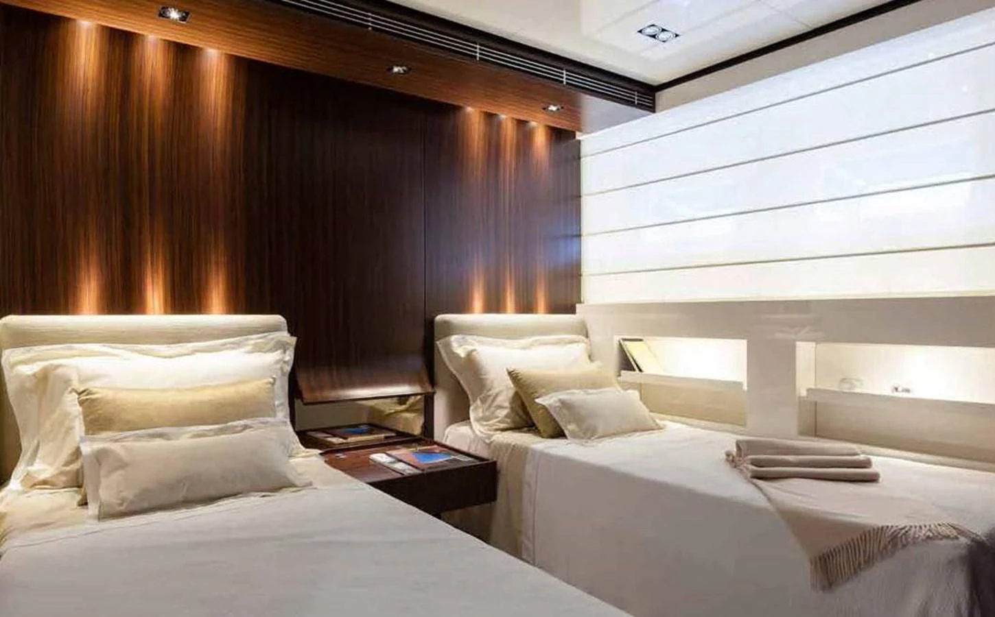 a room with two beds aboard SIMPLY EIGHT Yacht for Sale