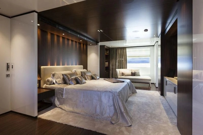 a large bedroom with a large bed aboard SIMPLY EIGHT Yacht for Sale