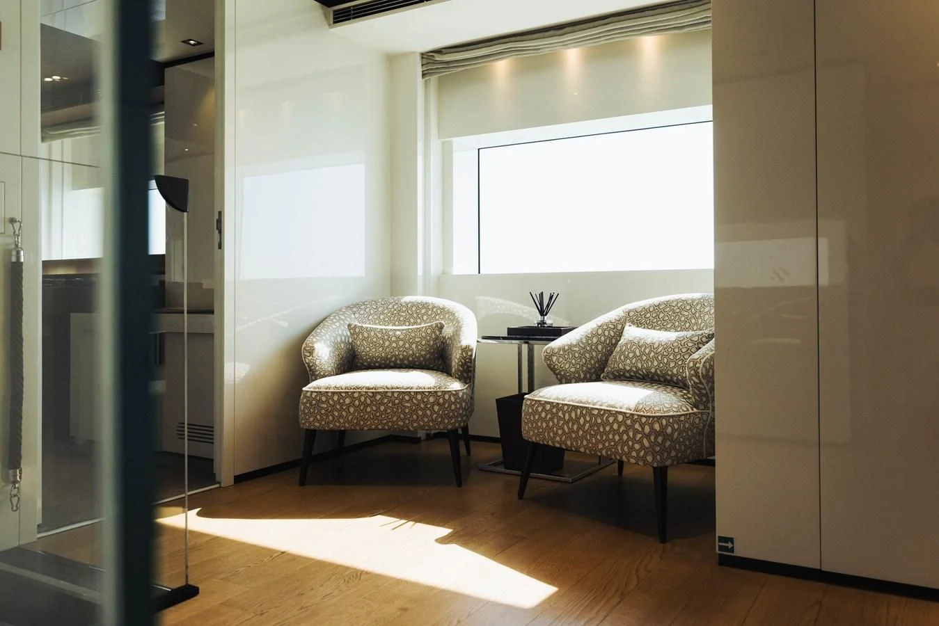 a living room with a couch aboard SIMPLY EIGHT Yacht for Sale