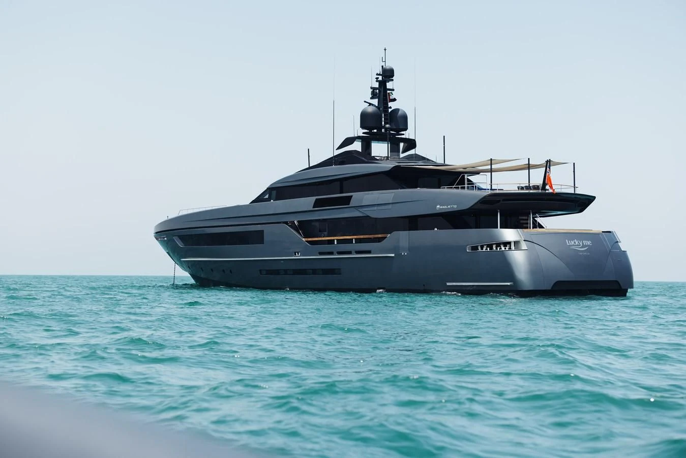 a large ship in the water aboard SIMPLY EIGHT Yacht for Sale