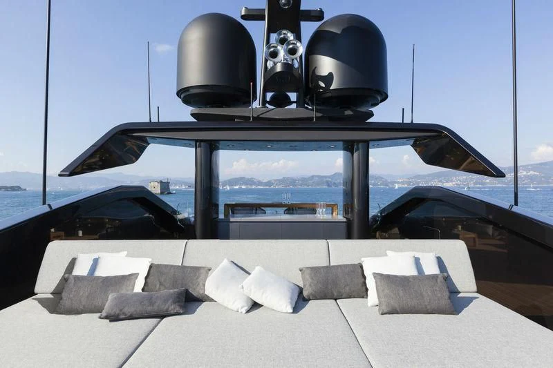 a boat with a large stack of cubes on it aboard SIMPLY EIGHT Yacht for Sale