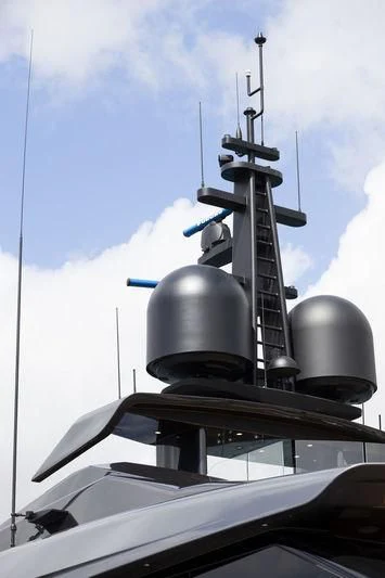 a metal tower with a satellite dish on top aboard SIMPLY EIGHT Yacht for Sale