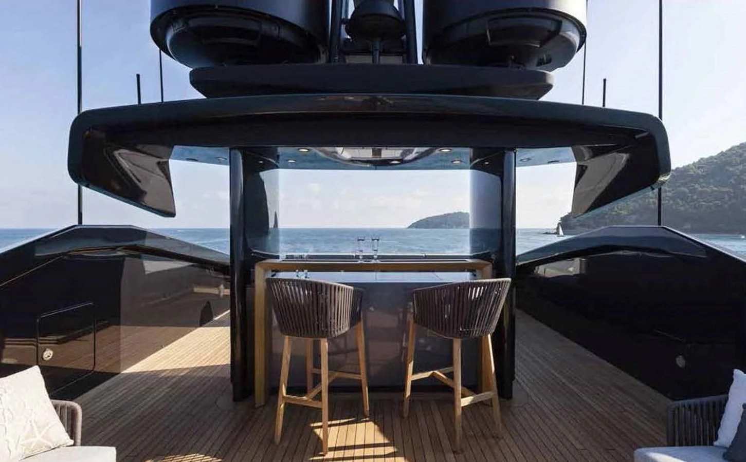 a black and white boat on a deck aboard SIMPLY EIGHT Yacht for Sale