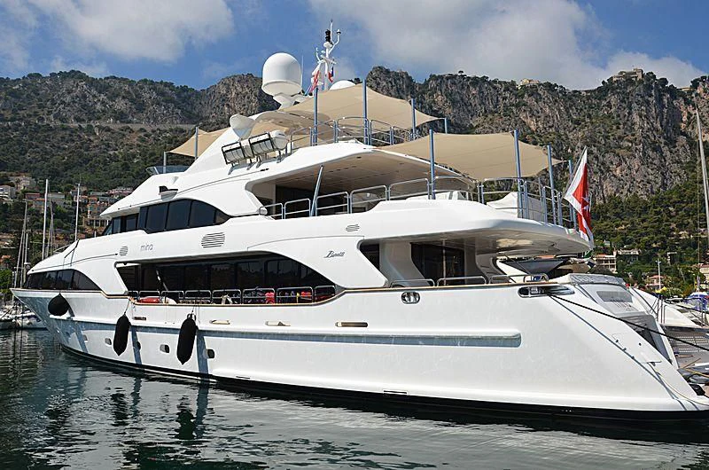 a white yacht in the water aboard MINA Yacht for Sale