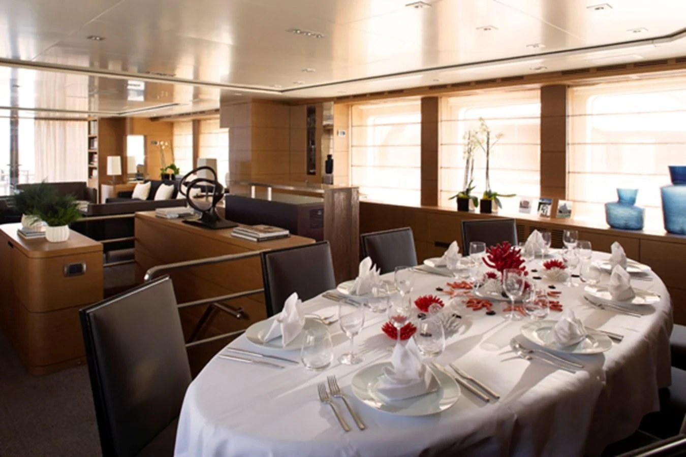 a table set for a dinner aboard MINA Yacht for Sale