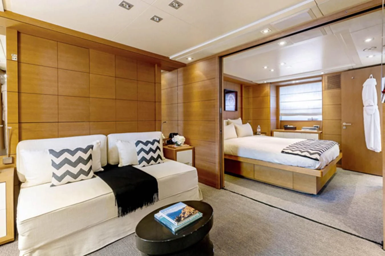 a room with two beds aboard MINA Yacht for Sale