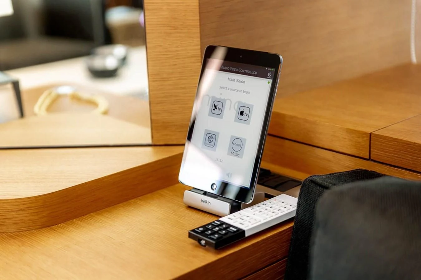 a cell phone on a desk aboard MINA Yacht for Sale
