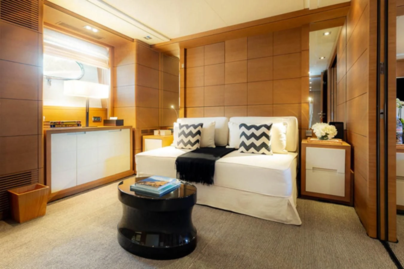 a modern looking living room aboard MINA Yacht for Sale