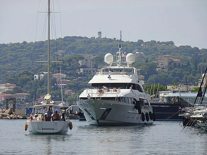 a group of boats are parked in a harbor aboard MINA Yacht for Sale