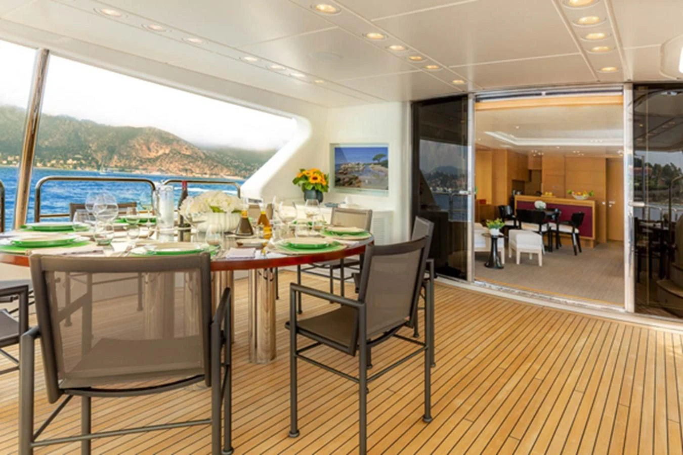 a table set for a meal aboard MINA Yacht for Sale