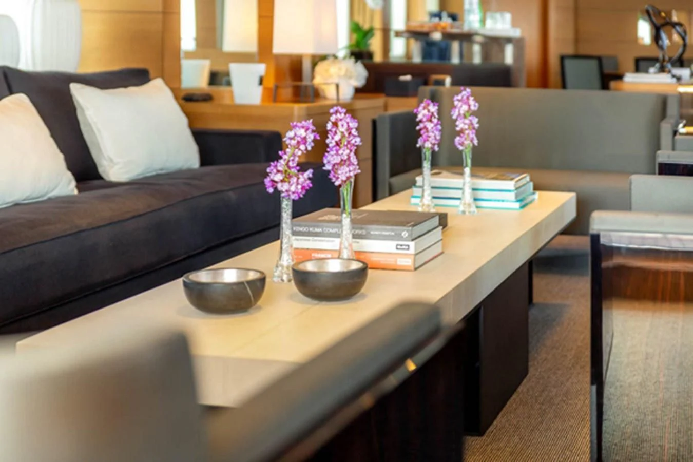 a table with a vase of flowers aboard MINA Yacht for Sale