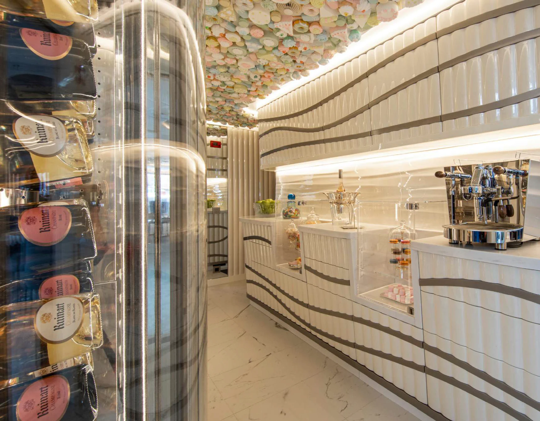 a large room with a large glass wall and a large glass display case aboard OCEANBIRD Yacht for Sale