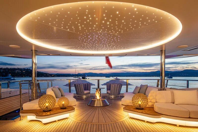 a room with a large window overlooking the ocean aboard OCEANBIRD Yacht for Sale