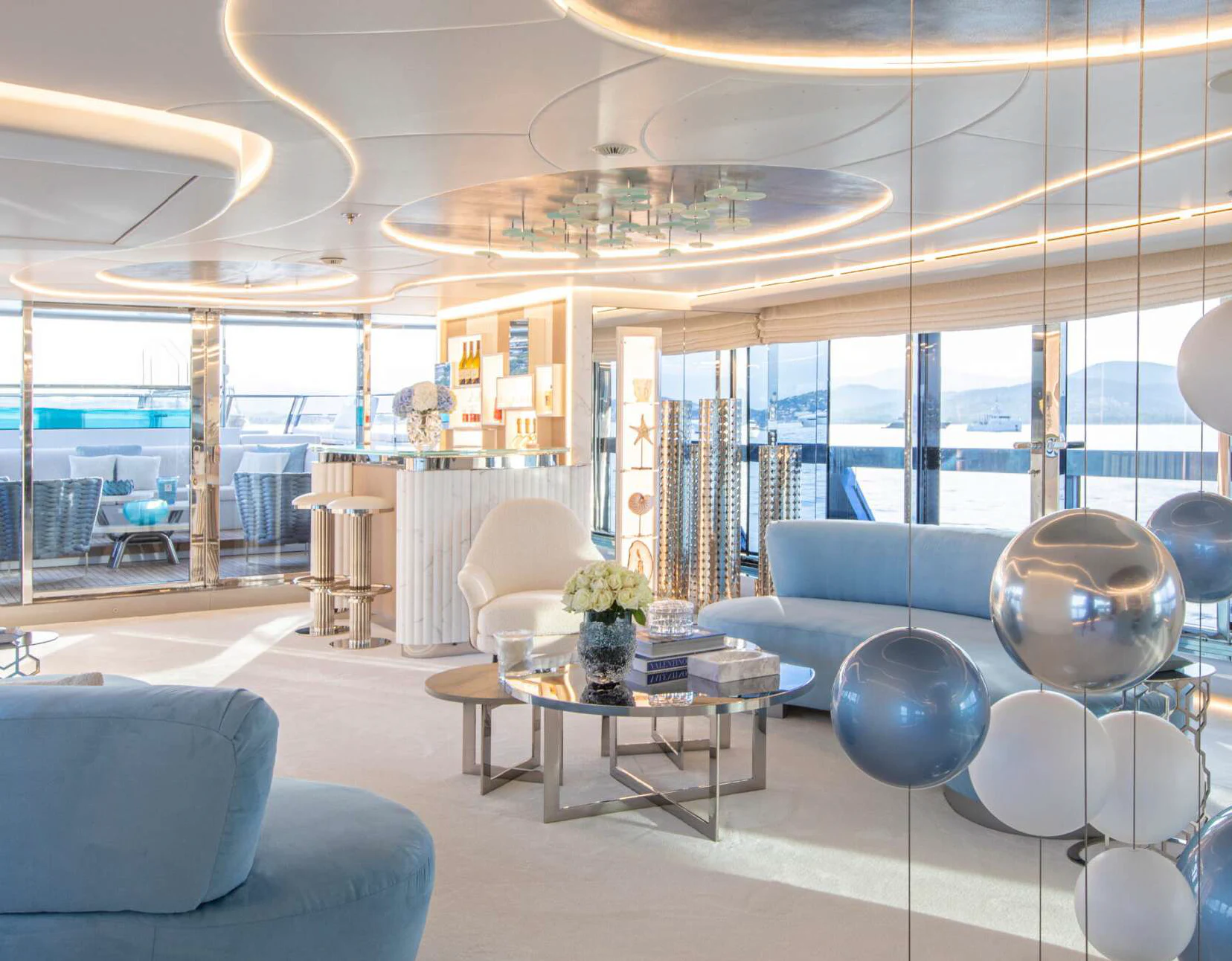 a room with a large glass wall aboard OCEANBIRD Yacht for Sale